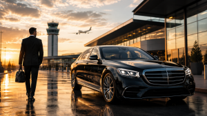 Luxury black executive airport limo sedan at Buffalo Niagara International Airport serving Toronto and Southern Ontario.
